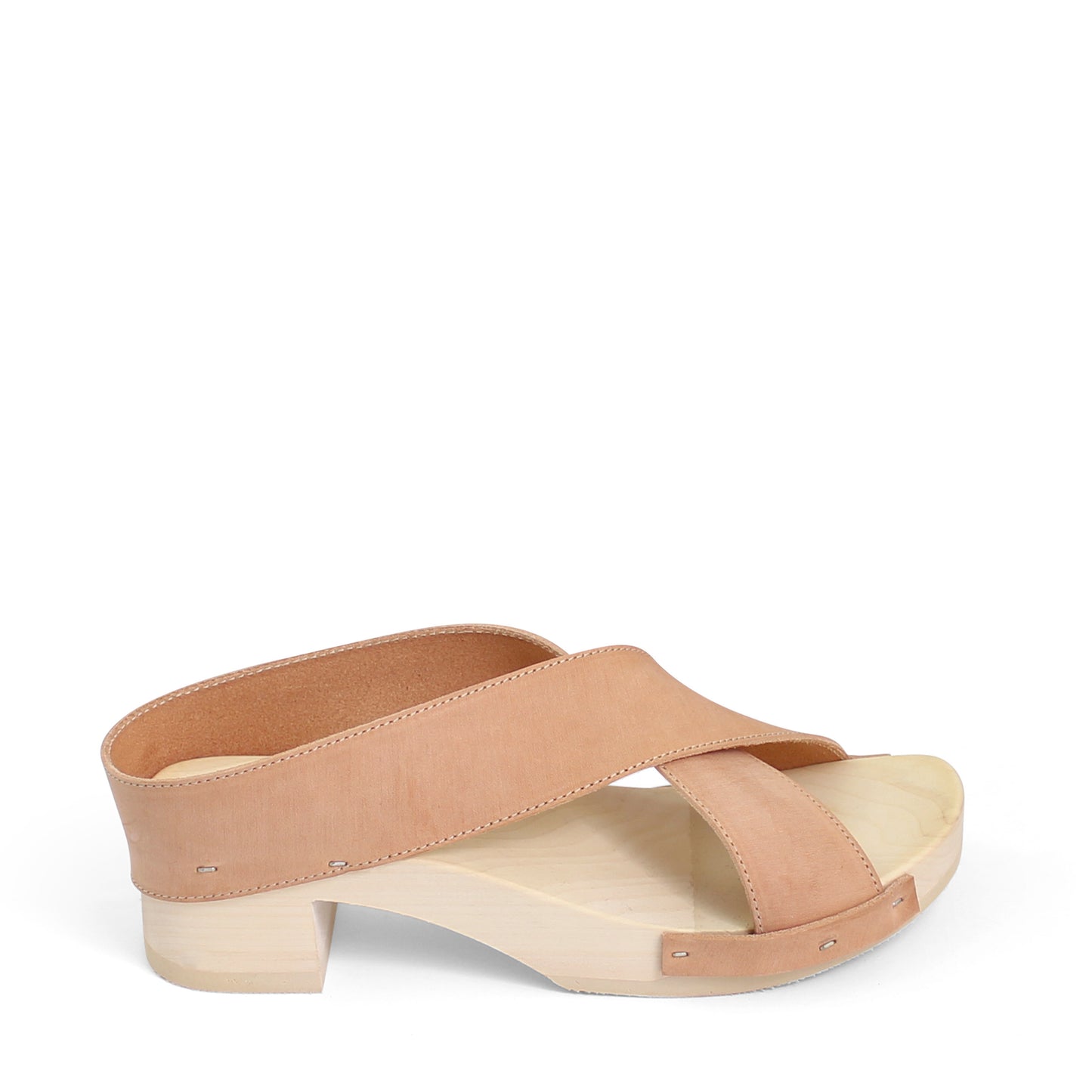 rosamosa rocco cammello basic x form leather wooden clog shoe