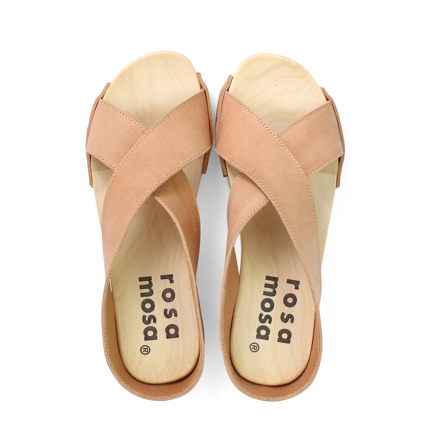 rosamosa rocco cammello basic x form leather wooden clog shoe