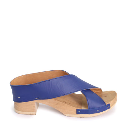 rosamosa rocco japanese x-form blue leather wooden clog