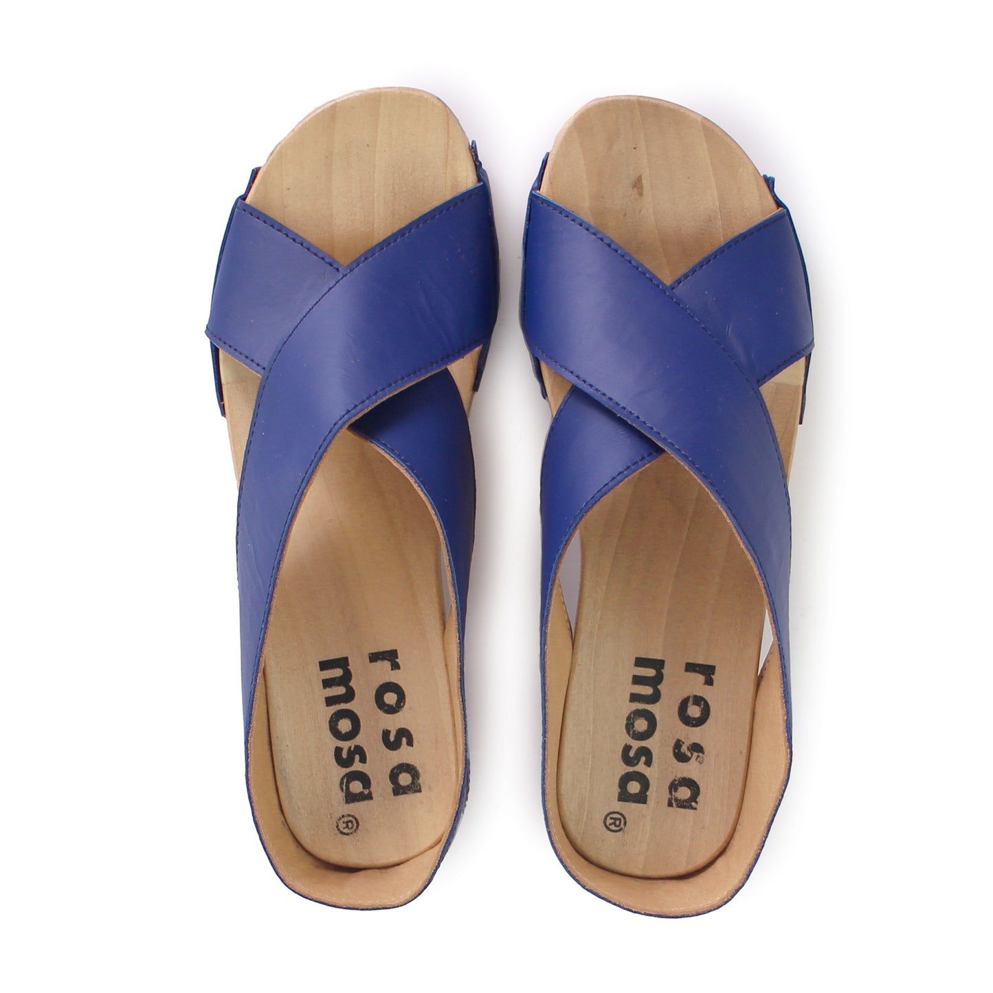rosamosa rocco japanese x-form blue leather wooden clog