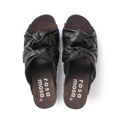 rosa mosa rocco black leather knot wooden clog shoe 
