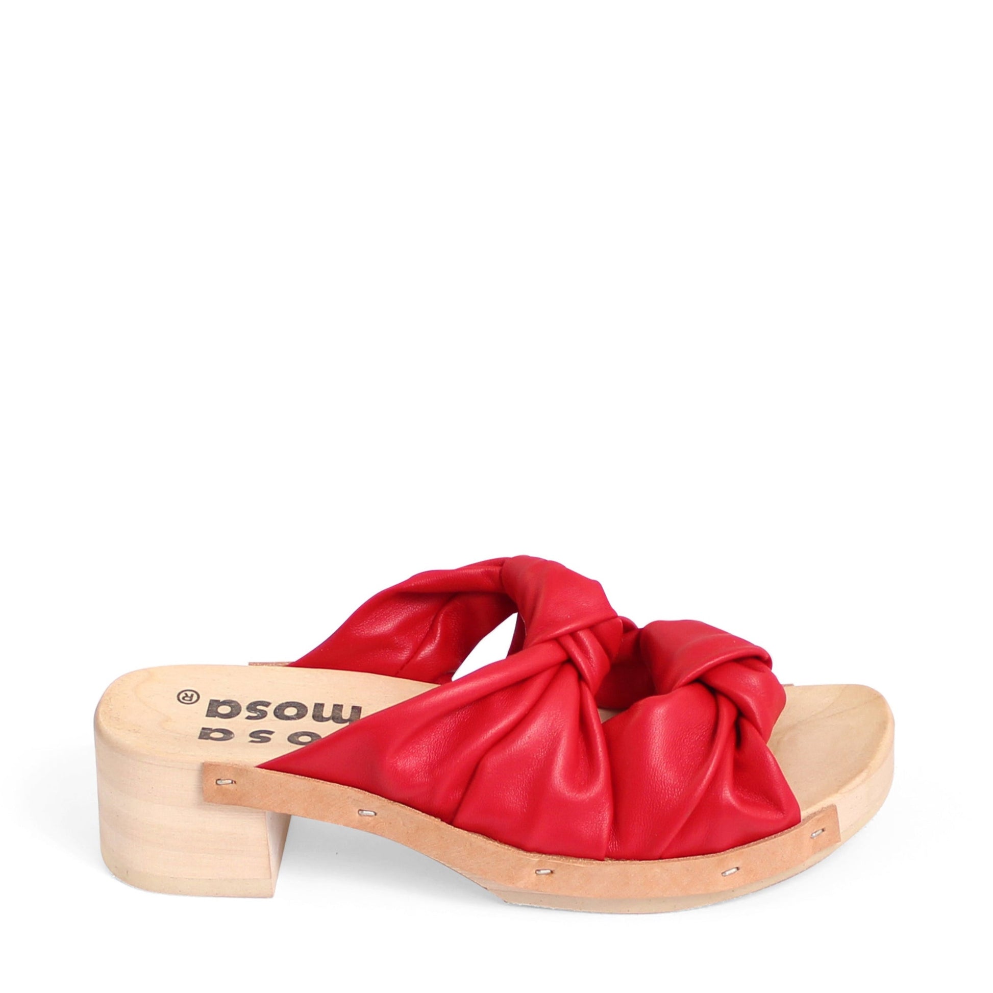 rosamosa rocco red leather knot wooden clog shoe 