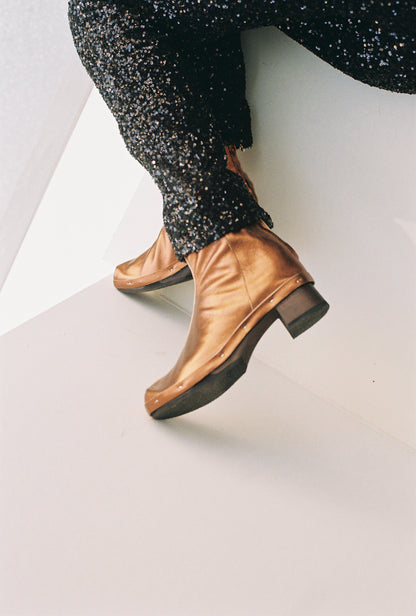 ROSIE Metallic + Leather Clog Boots + Bronze