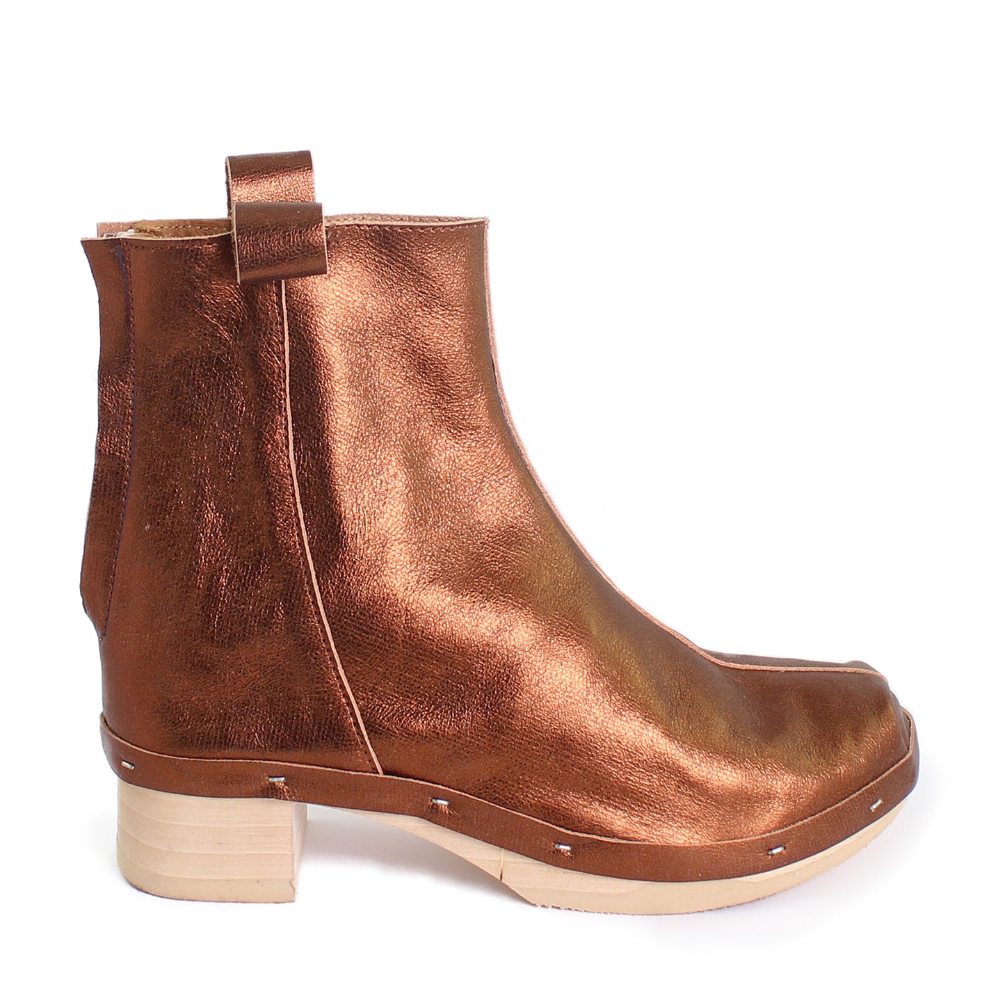 Rosa Mosa bronze leather ankle boot natural wooden clog boot adult woman man