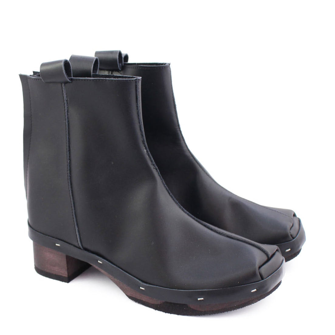 Rosa Mosa black leather ankle boot dark wooden clog boot adult woman man
