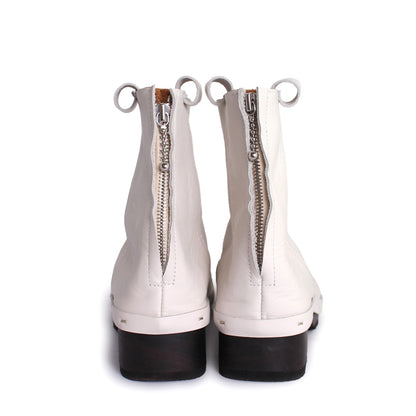 Rosa Mosa white leather ankle boot dark wooden clog boot adult woman man