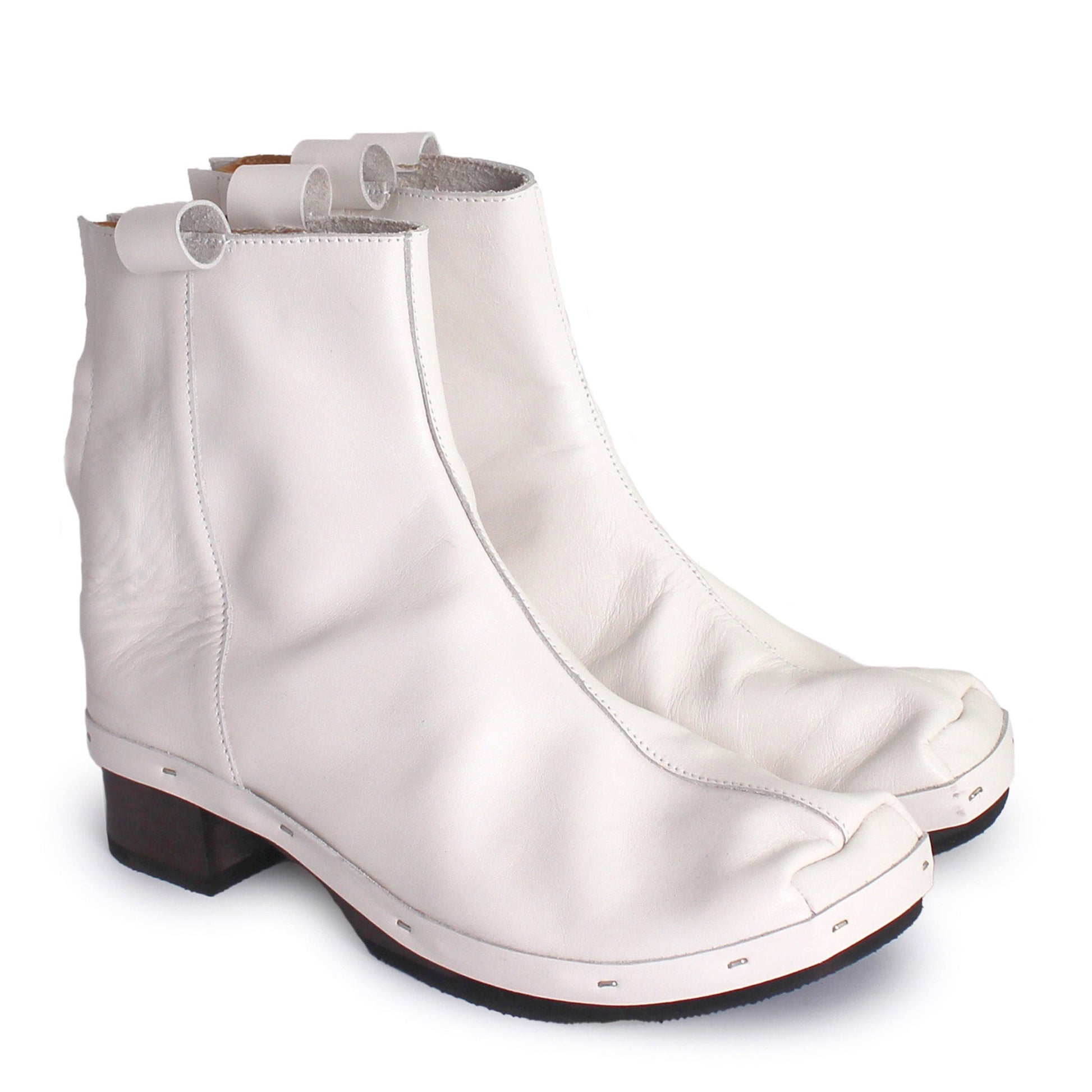 Rosa Mosa white leather ankle boot dark wooden clog boot adult woman man
