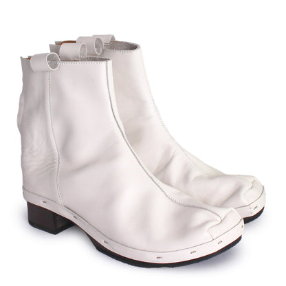 Rosa Mosa white leather ankle boot dark wooden clog boot adult woman man