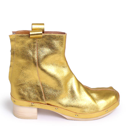 Rosa Mosa gold metallic leather ankle boot natural wooden clog boot adult woman man