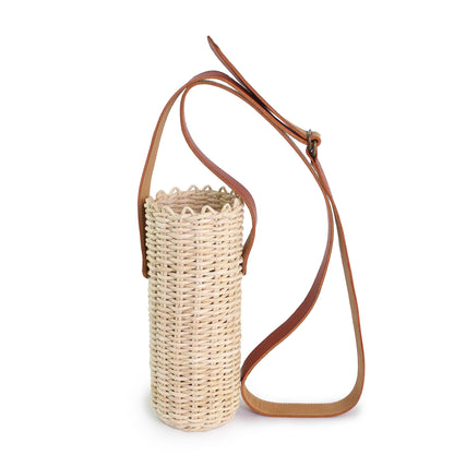 rosamosa cornleaf handwoven cammello leather bottle bag