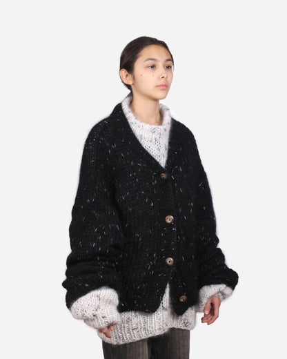 Unisex Hand Knit Mohair Cardigan + black white dots