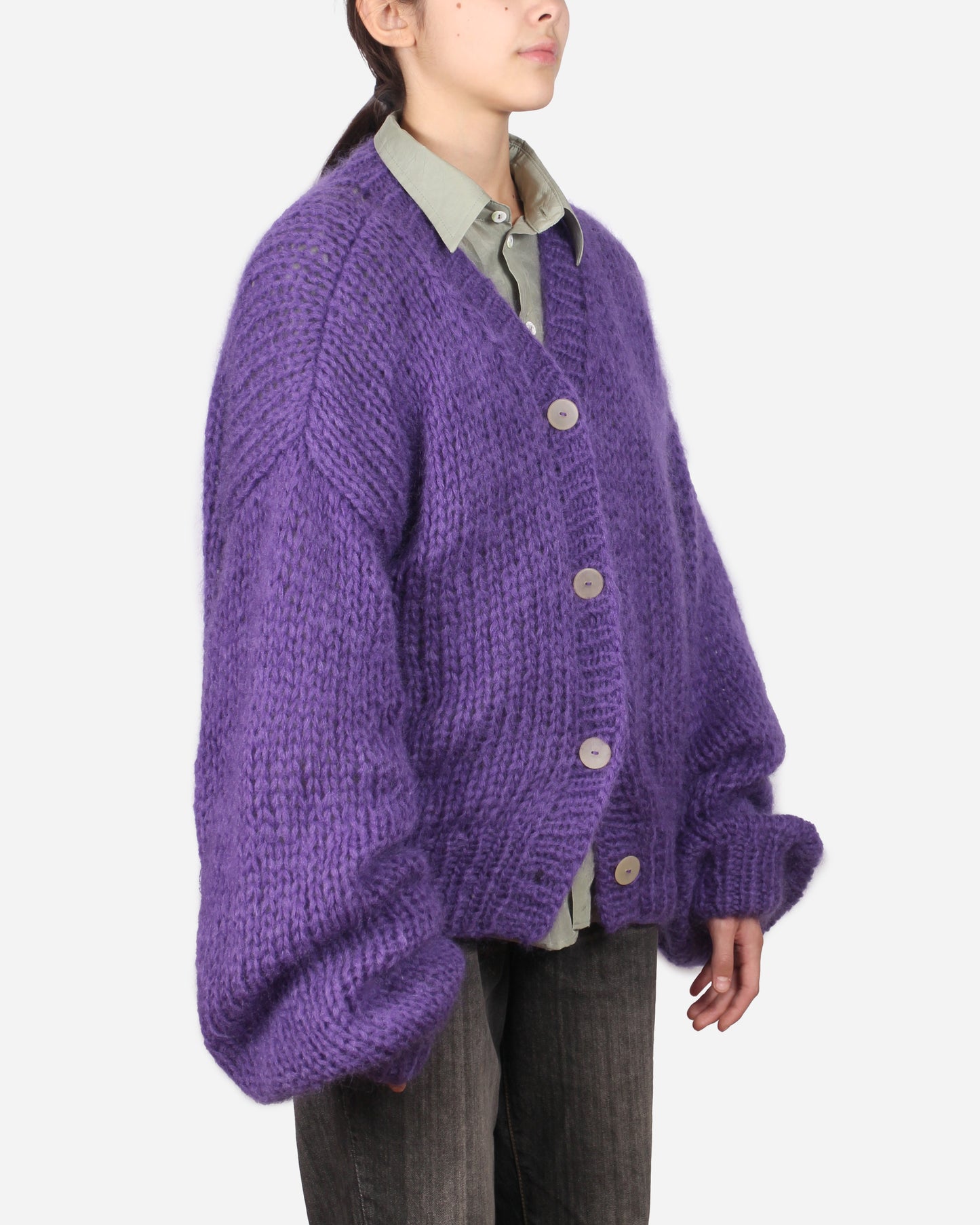 Unisex Hand Knit Mohair Cardigan + Purple