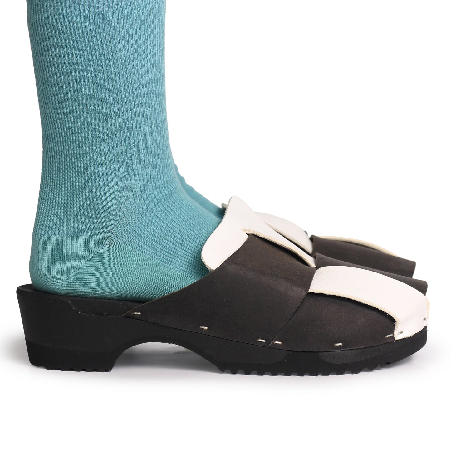 CHESS BICOLOR + Leather Dark Clogs + Black / White