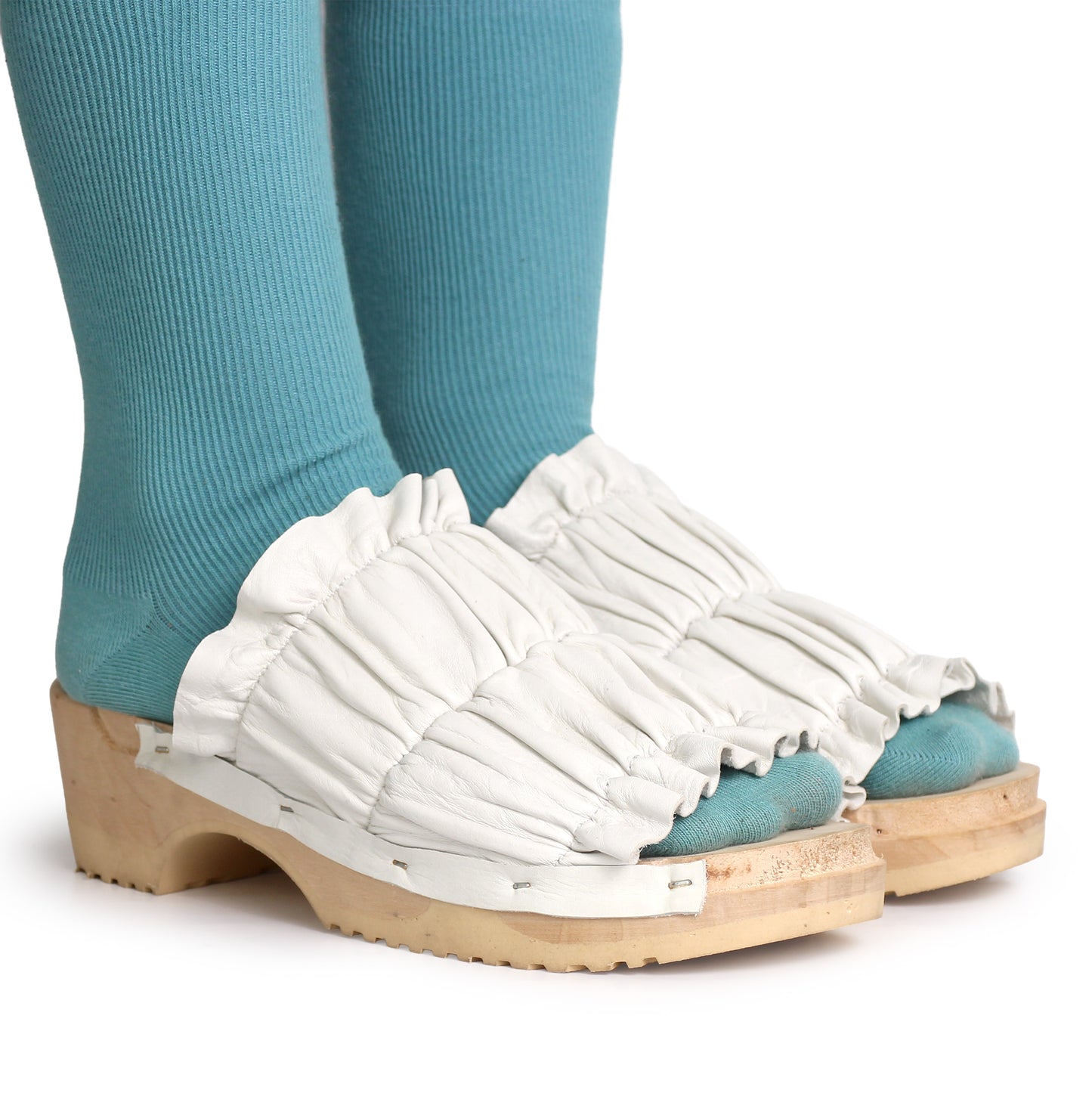 CHLOE CLOG + Leather Clog Sandals + White