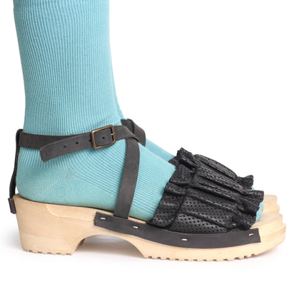 CHLOE X STRAP + Leather Clog Sandals + Black
