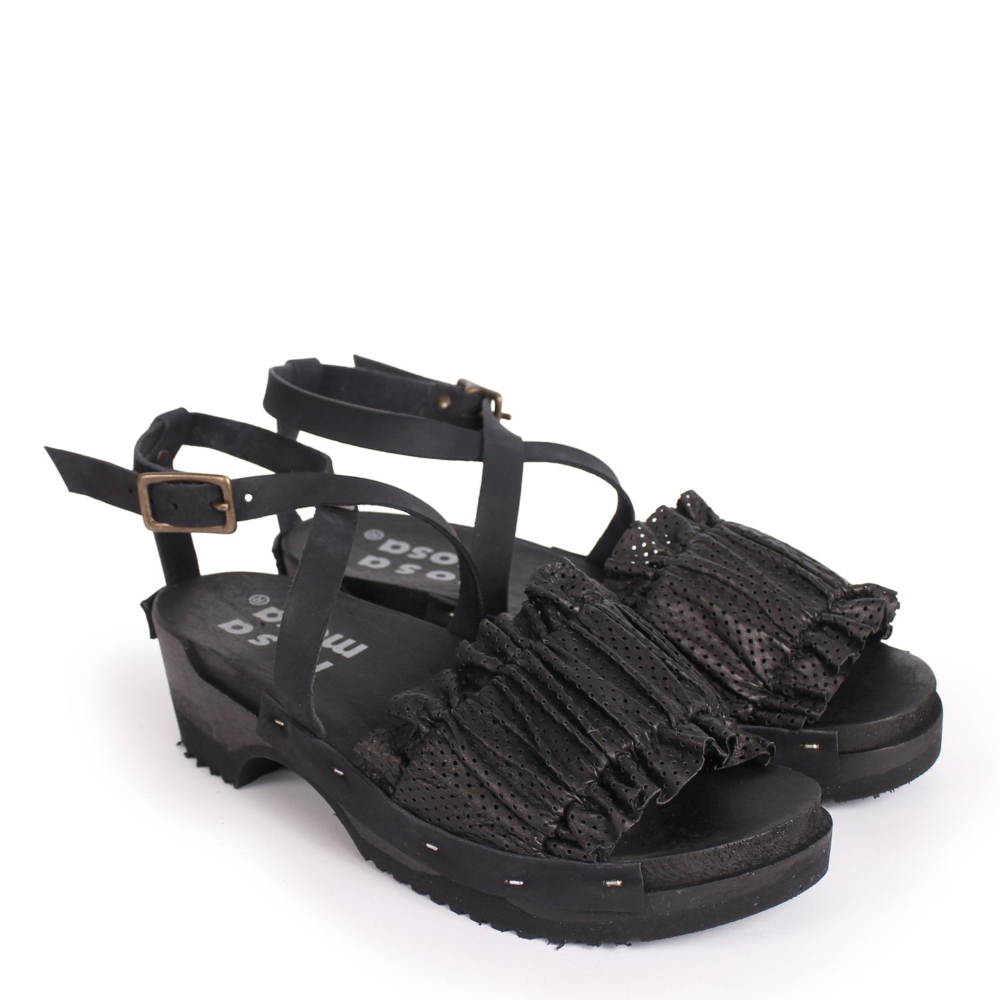 CHLOE X STRAP + Leather Dark Clog Sandals + All Black