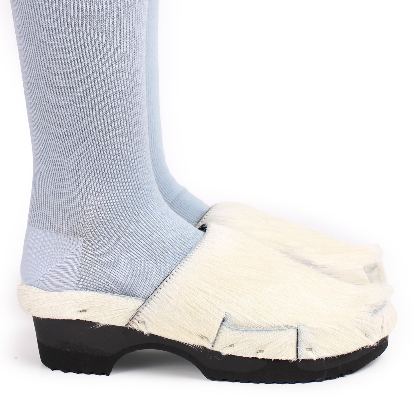 DONAU + Leather Clogs + Black White natural cow leather