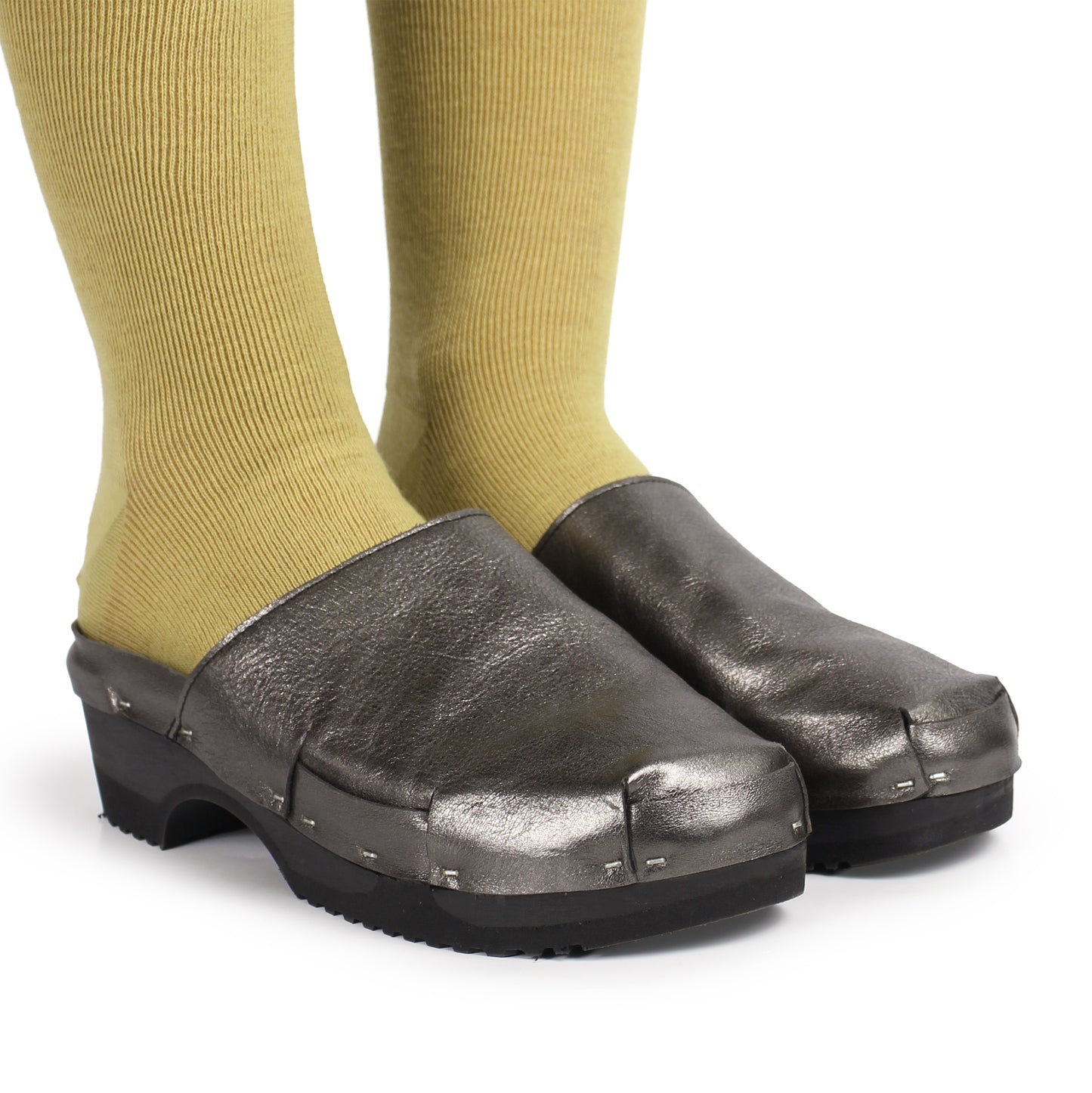 DONAU Metallic + Leather Dark Clogs + Black