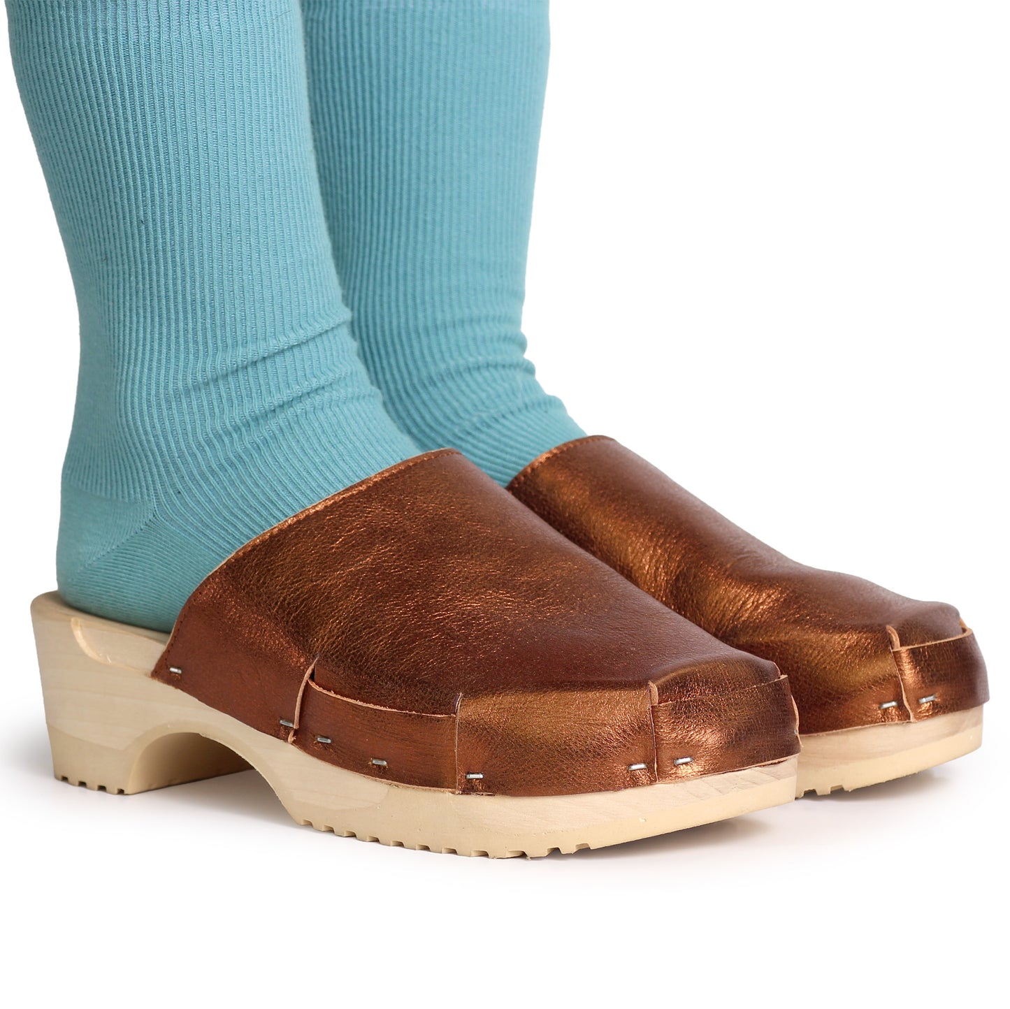 DONAU SIMPLE Metallic + Leather Clogs + Bronze