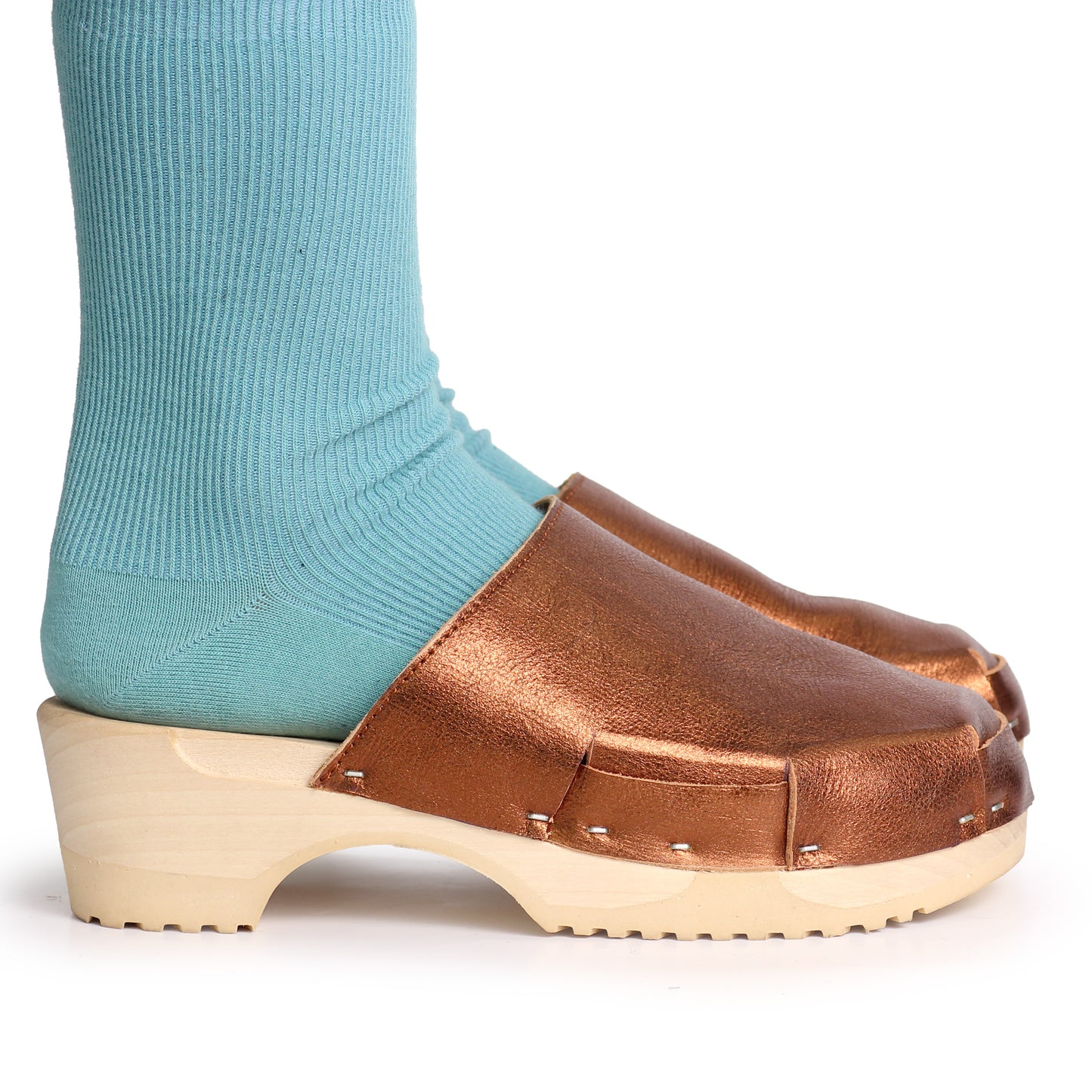 DONAU SIMPLE Metallic + Leather Clogs + Bronze