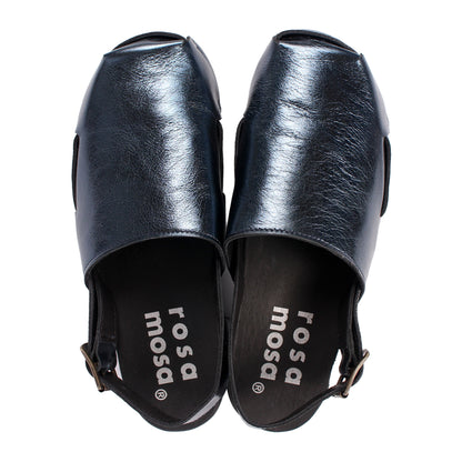 DONAU STRAP Metallic+ Leather Strap Clogs + Blue