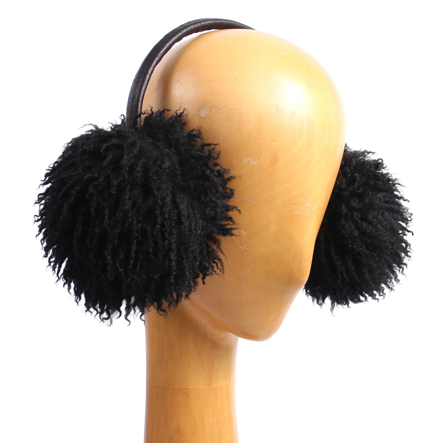 EAR WARMERS L + Shearling leather earmuffs + Black Curly