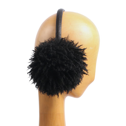EAR WARMERS L + Shearling leather earmuffs + Black Curly