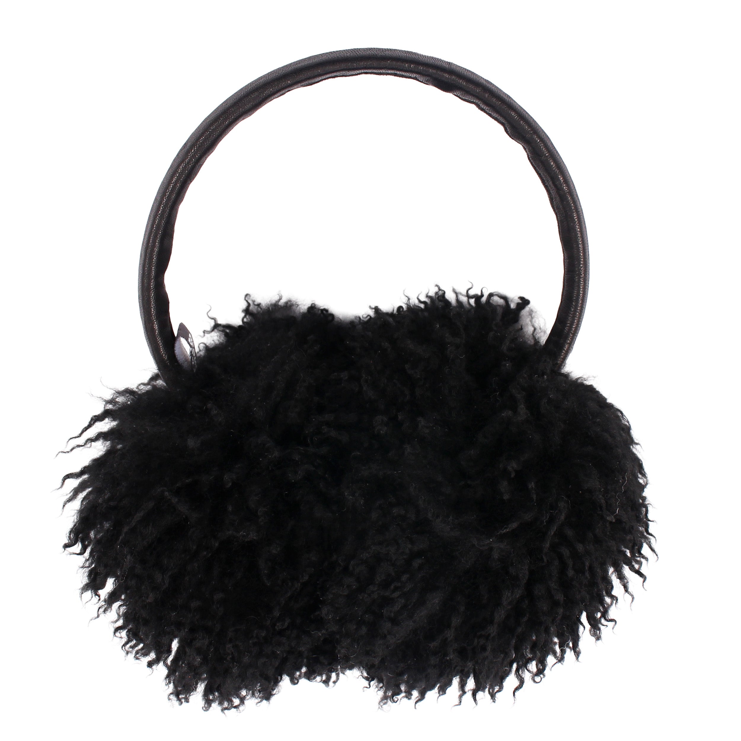 EAR WARMERS L + Shearling leather earmuffs + Black Curly