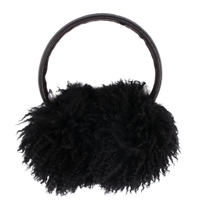 EAR WARMERS L + Shearling leather earmuffs + Black Curly