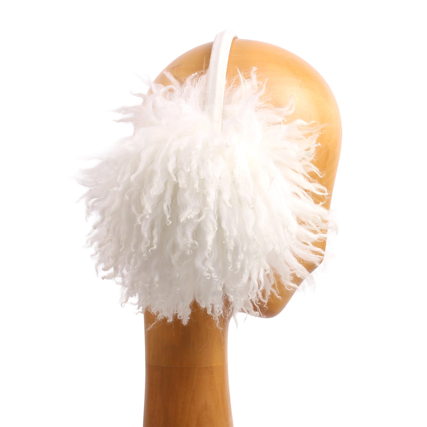 EAR WARMERS L + Shearling leather earmuffs + White Curly