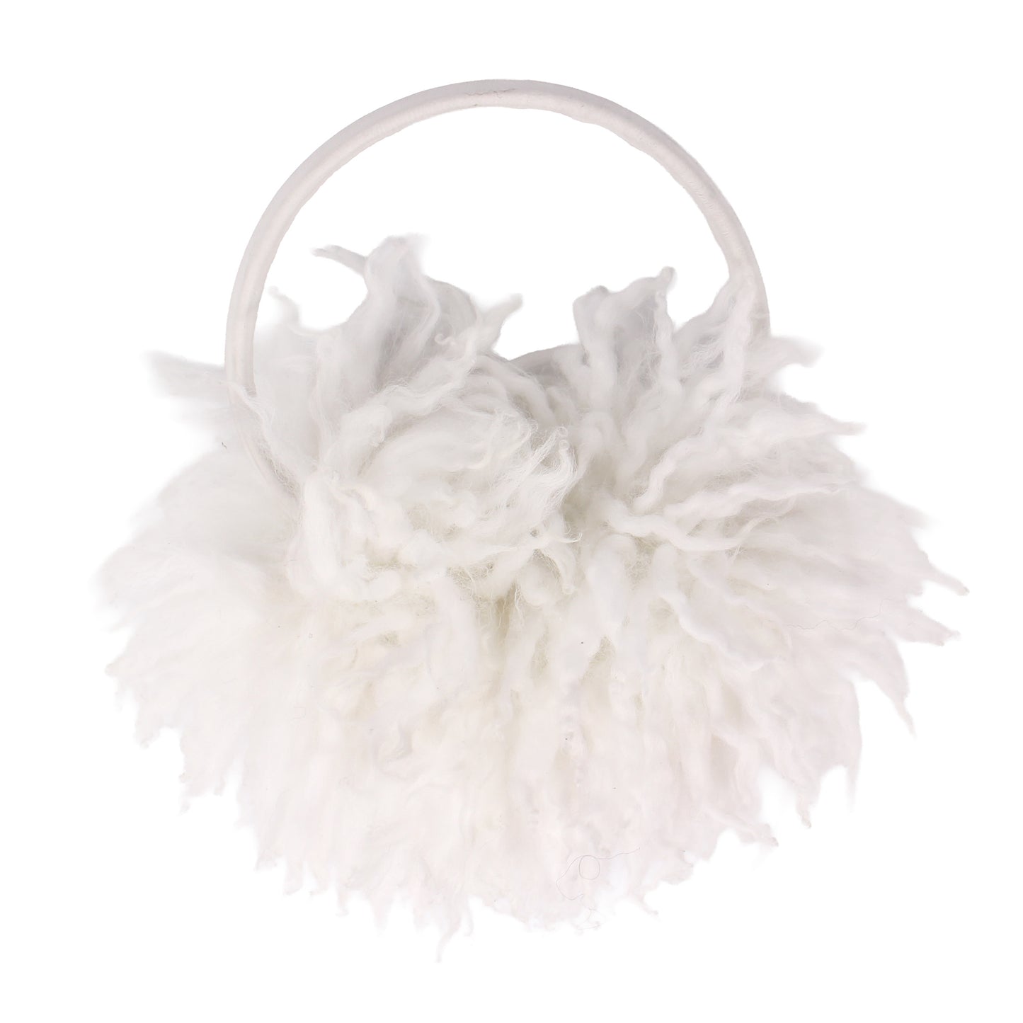 EAR WARMERS L + Shearling leather earmuffs + White Curly