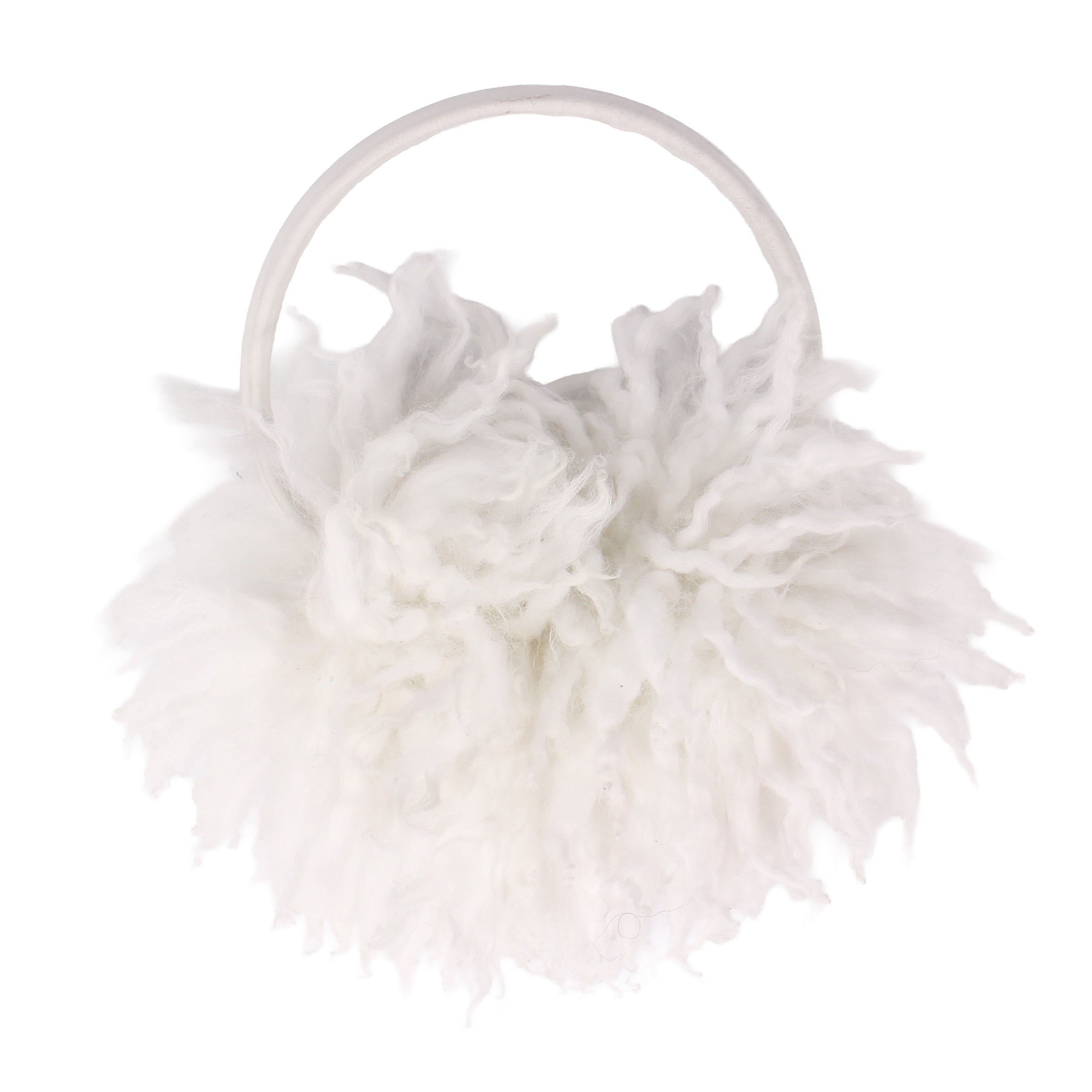 EAR WARMERS L + Shearling leather earmuffs + White Curly