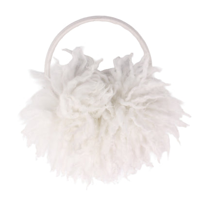 EAR WARMERS L + Shearling leather earmuffs + White Curly