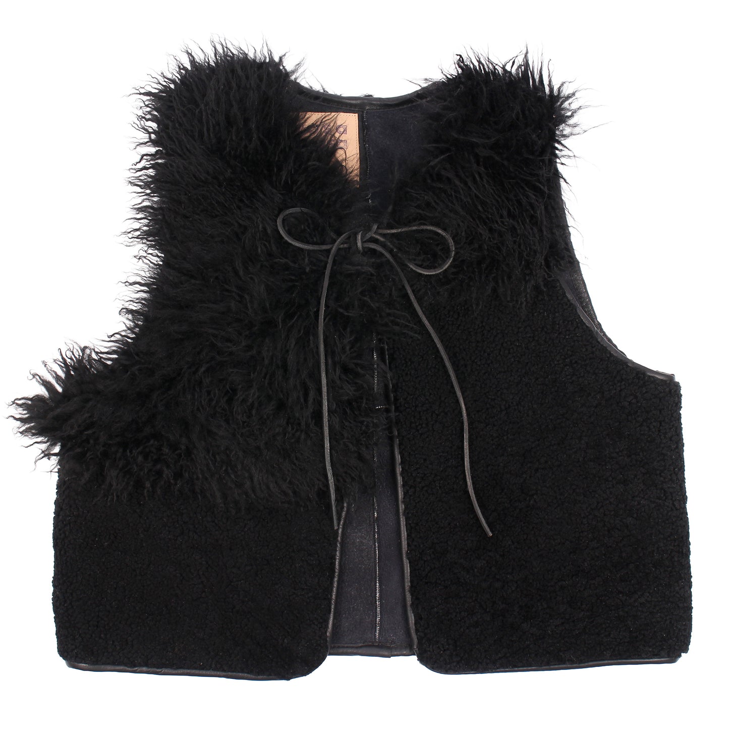 Gilet Vest PATCHWORK + Reversible Shearling Vest + Curly Long Black