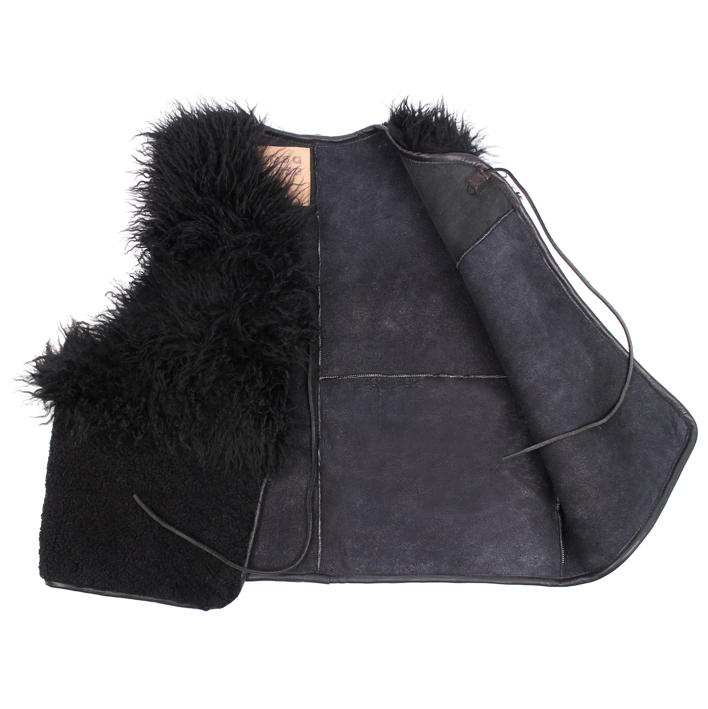 Gilet Vest PATCHWORK + Reversible Shearling Vest + Curly Long Black