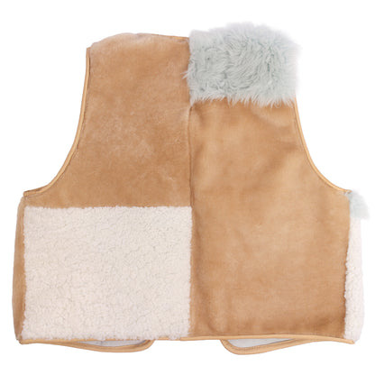 Gilet Vest PATCHWORK + Reversible Shearling Vest + Natural Skyblue