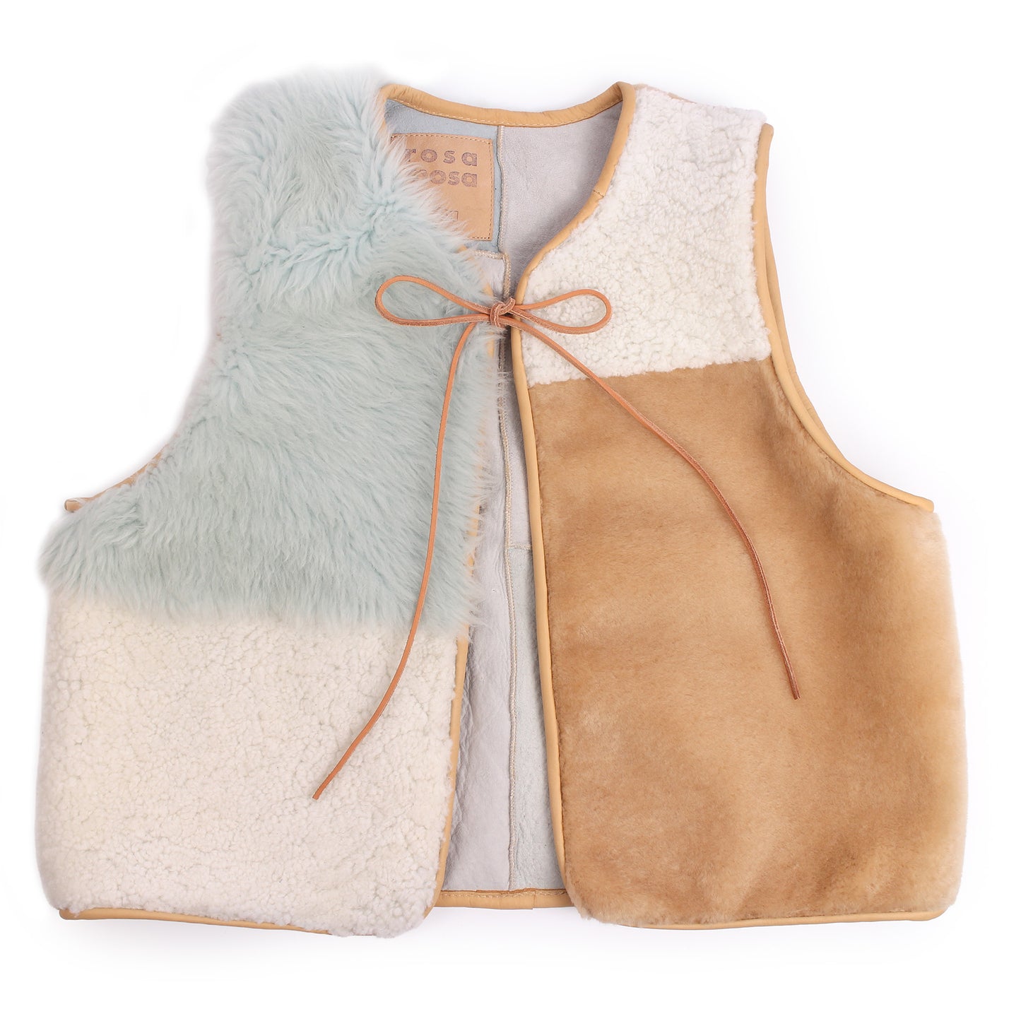 Gilet Vest PATCHWORK + Reversible Shearling Vest + Natural Skyblue