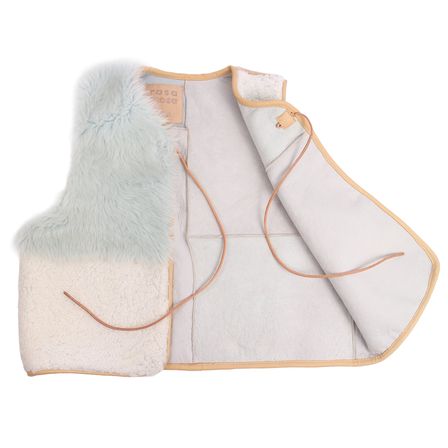 Gilet Vest PATCHWORK + Reversible Shearling Vest + Natural Skyblue