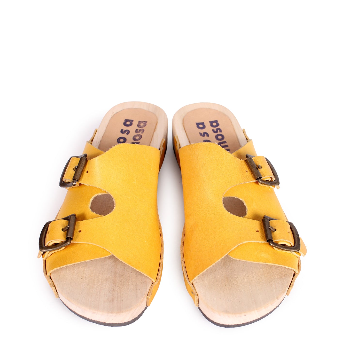 LANG FIBA + Leather Flat Clogs + Yellow