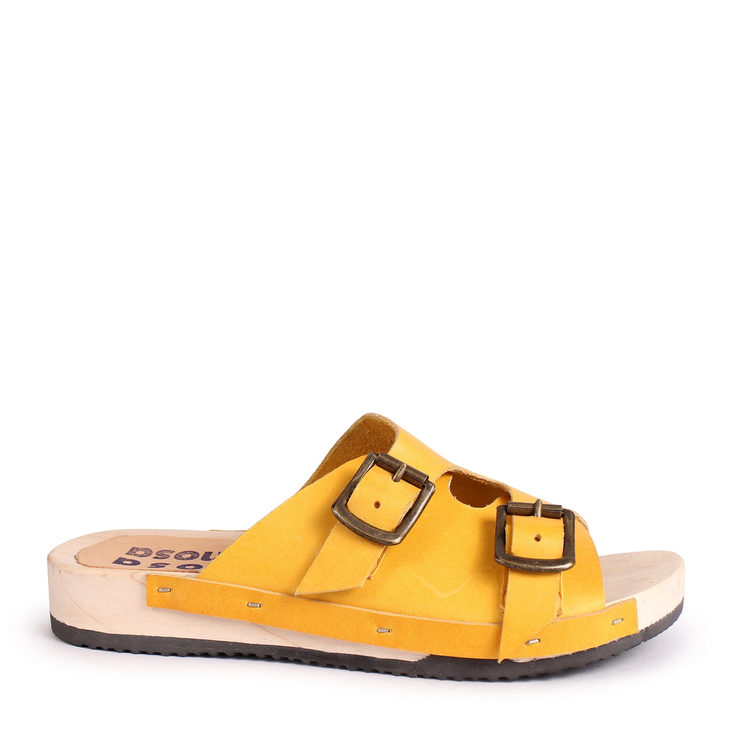 LANG FIBA + Leather Flat Clogs + Yellow