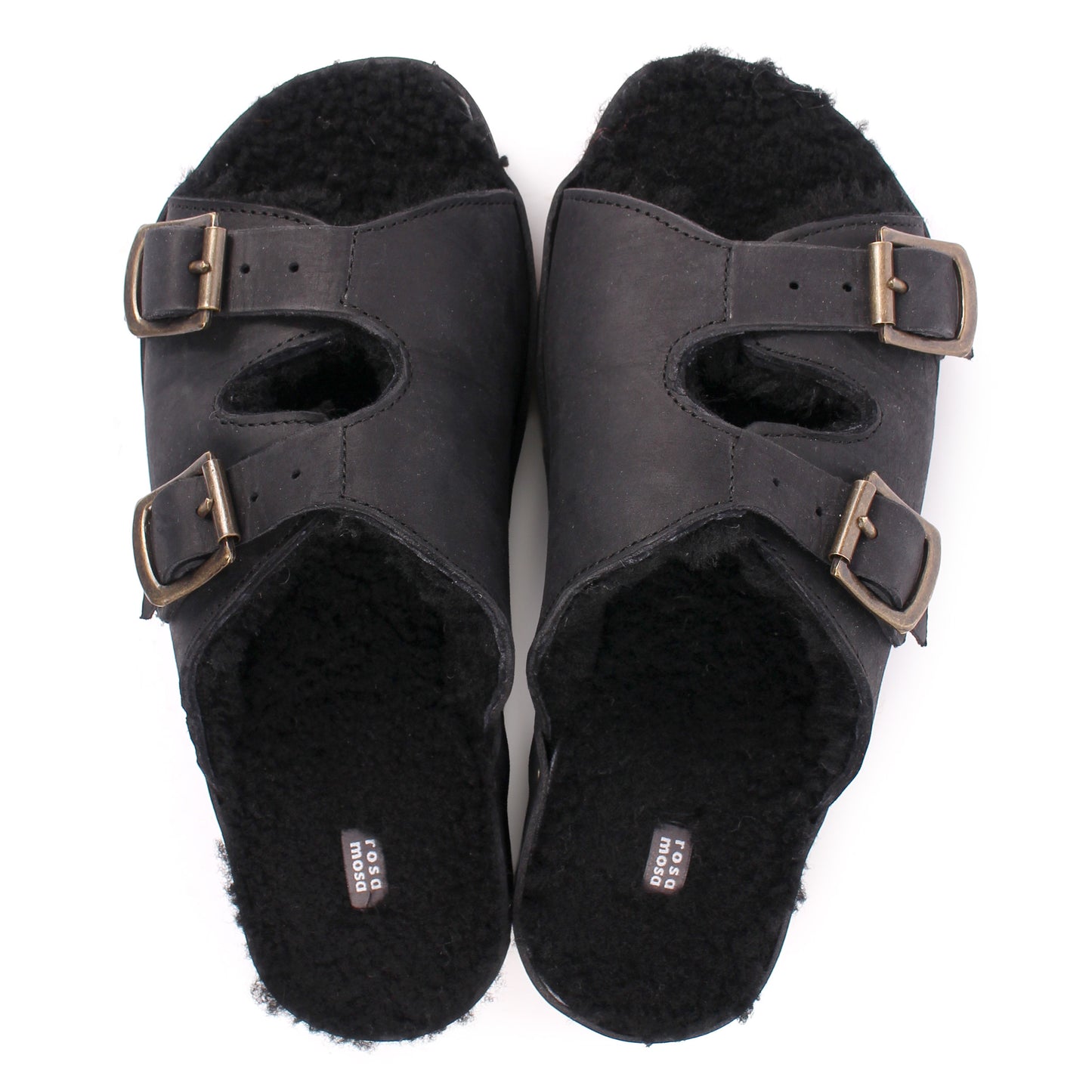 LANG FIBA CURLY + Shearling Leather Flat Clogs + Black