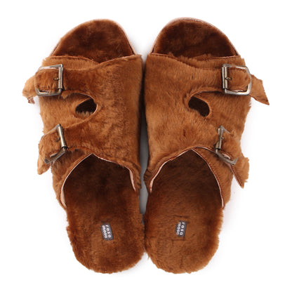 LANG FIBA SOFT + Shearling Leather Flat Clogs + Cuoio