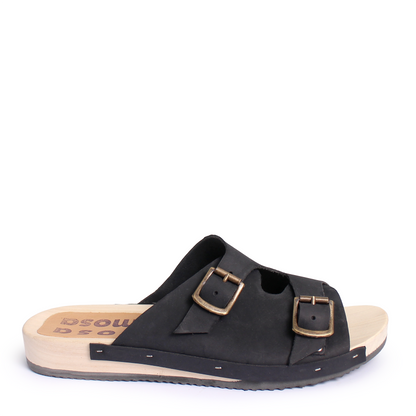 LANG FIBA + Leather Flat Clogs + Black