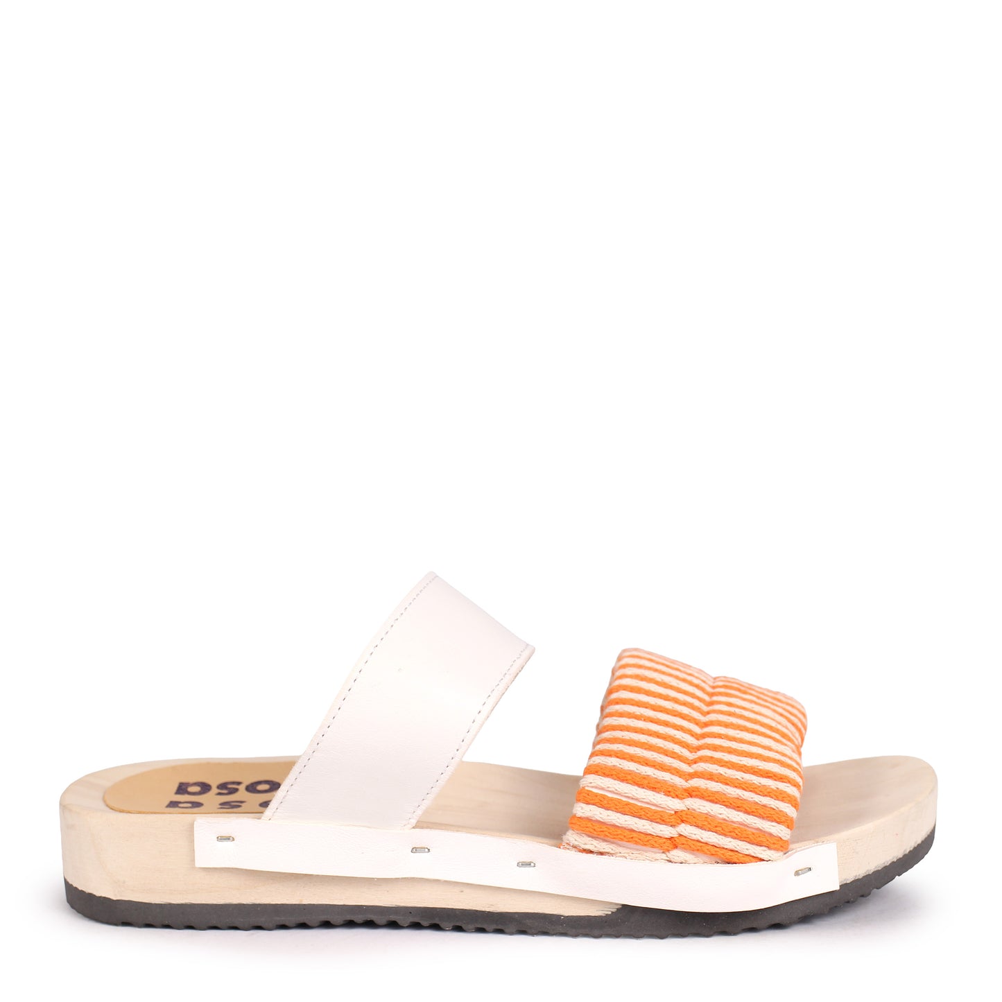 LANG KNOT + Leather Flat Clogs + Orange White
