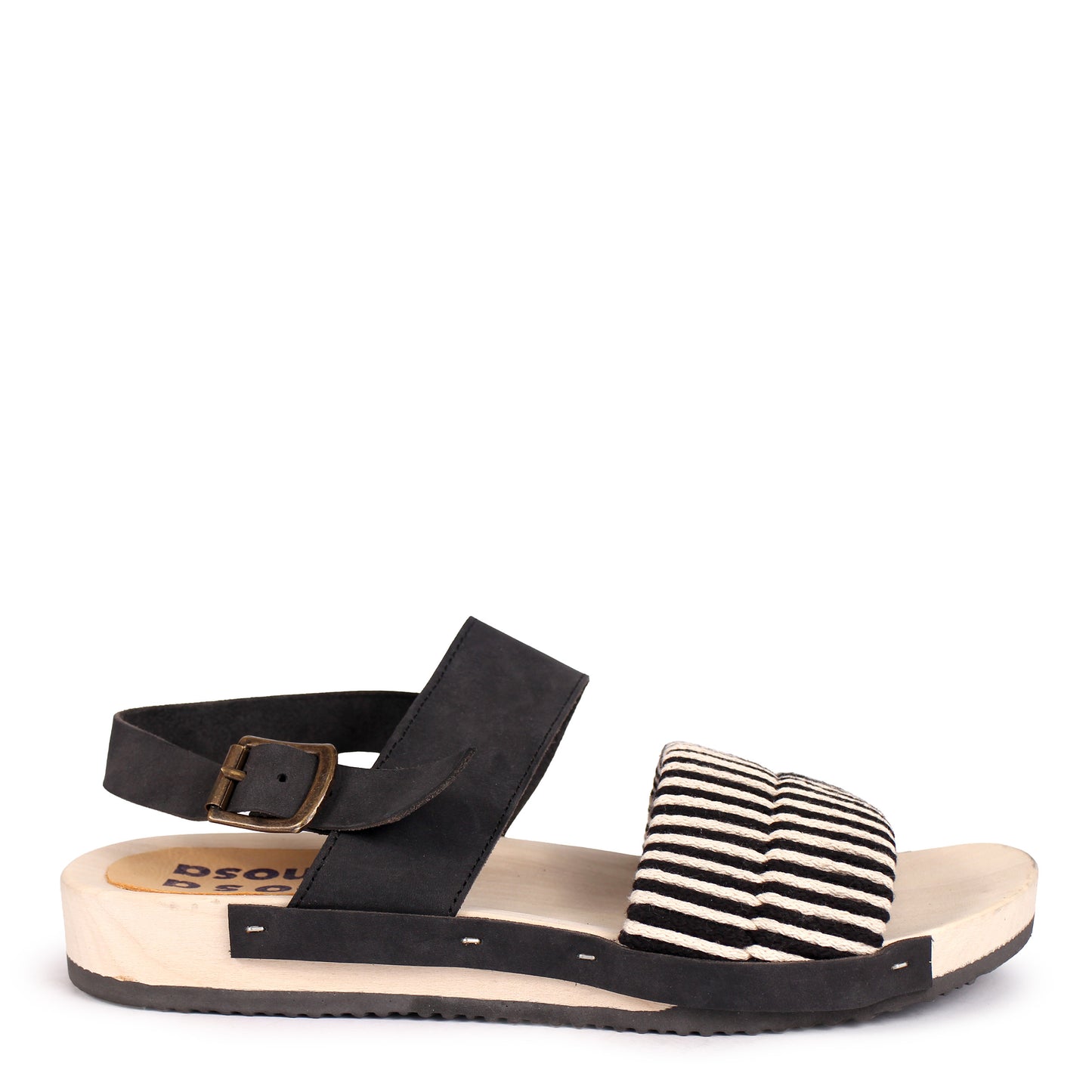 LANG KNOT STRAP + Leather Flat Clogs + Black White