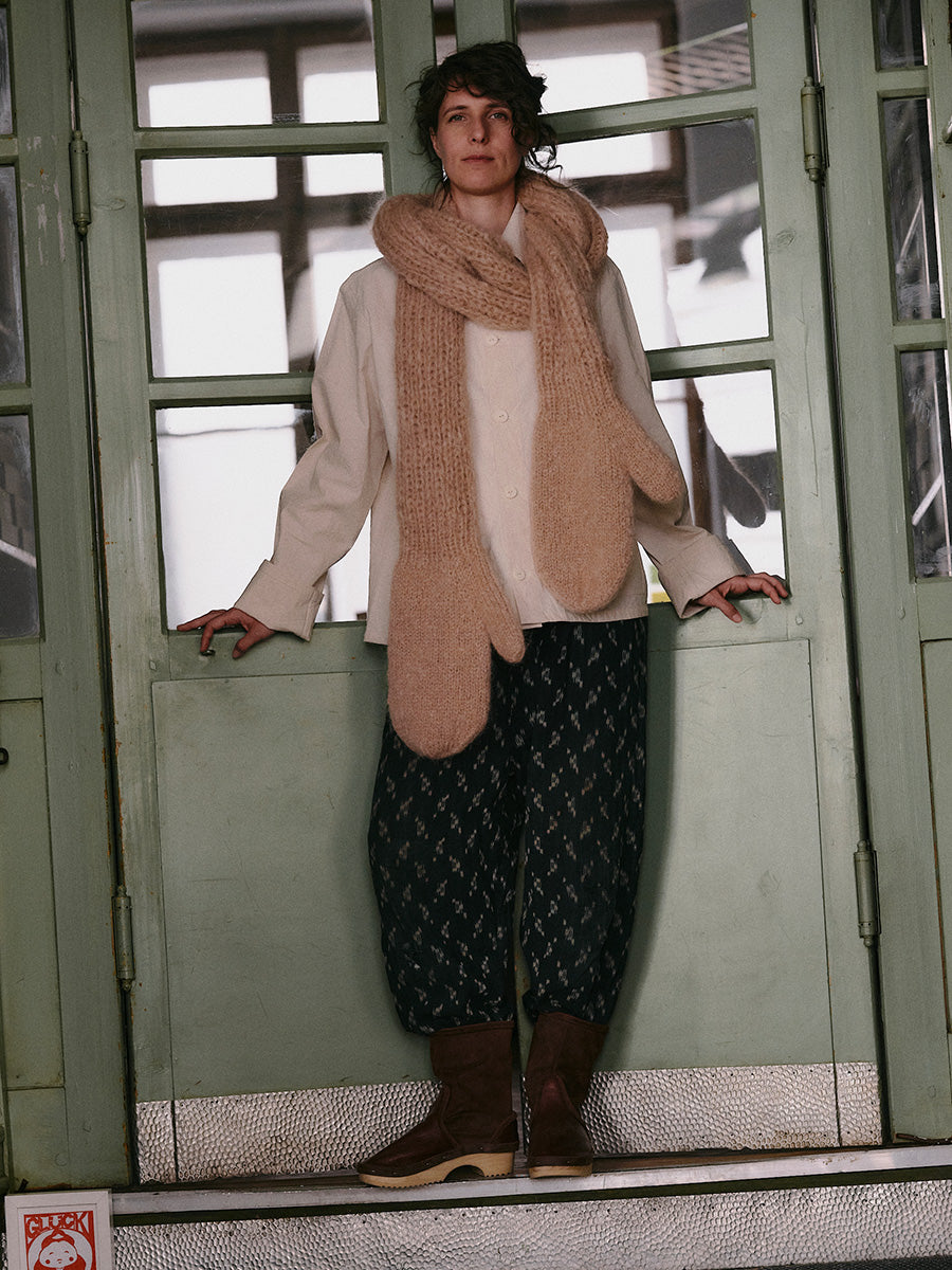 MITTENS SCARF Combo + Hand-knit Scarf + Beige