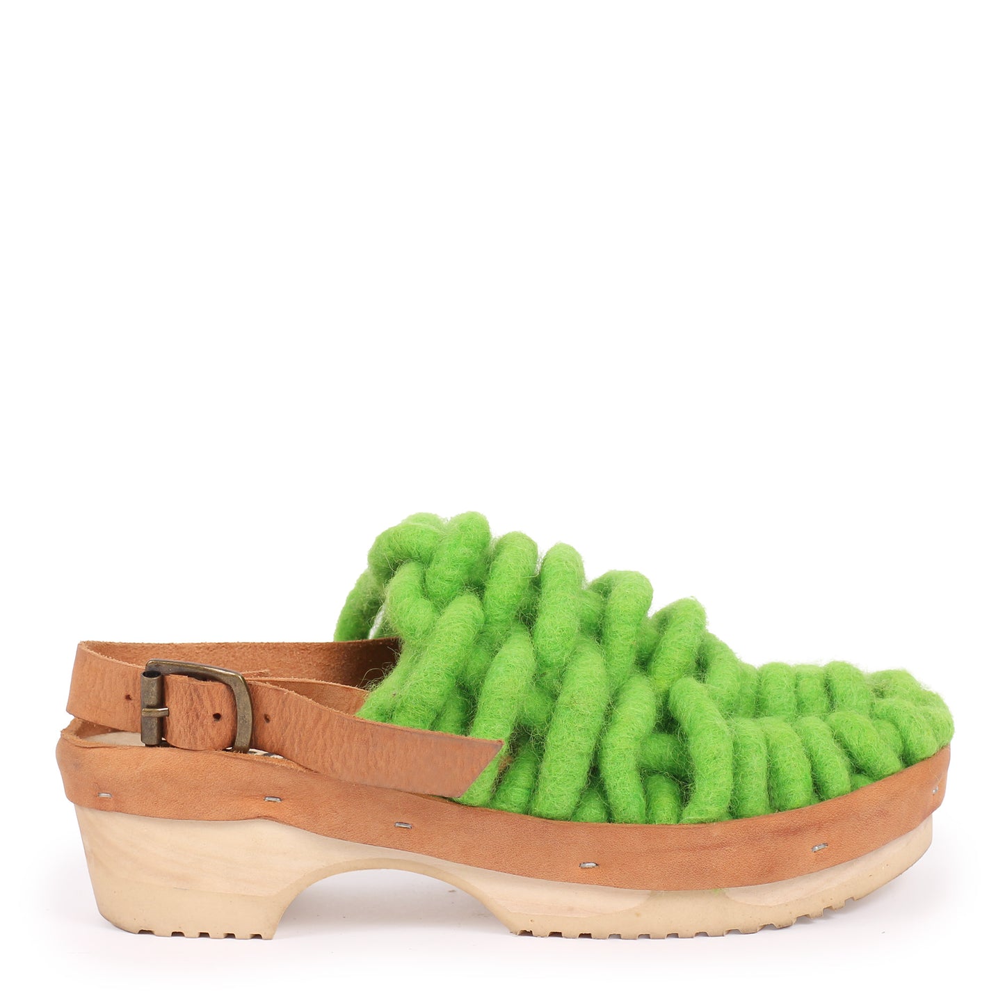NET PANTO WOOL STRAP + Woven Wool Strap Clogs + Lime Green