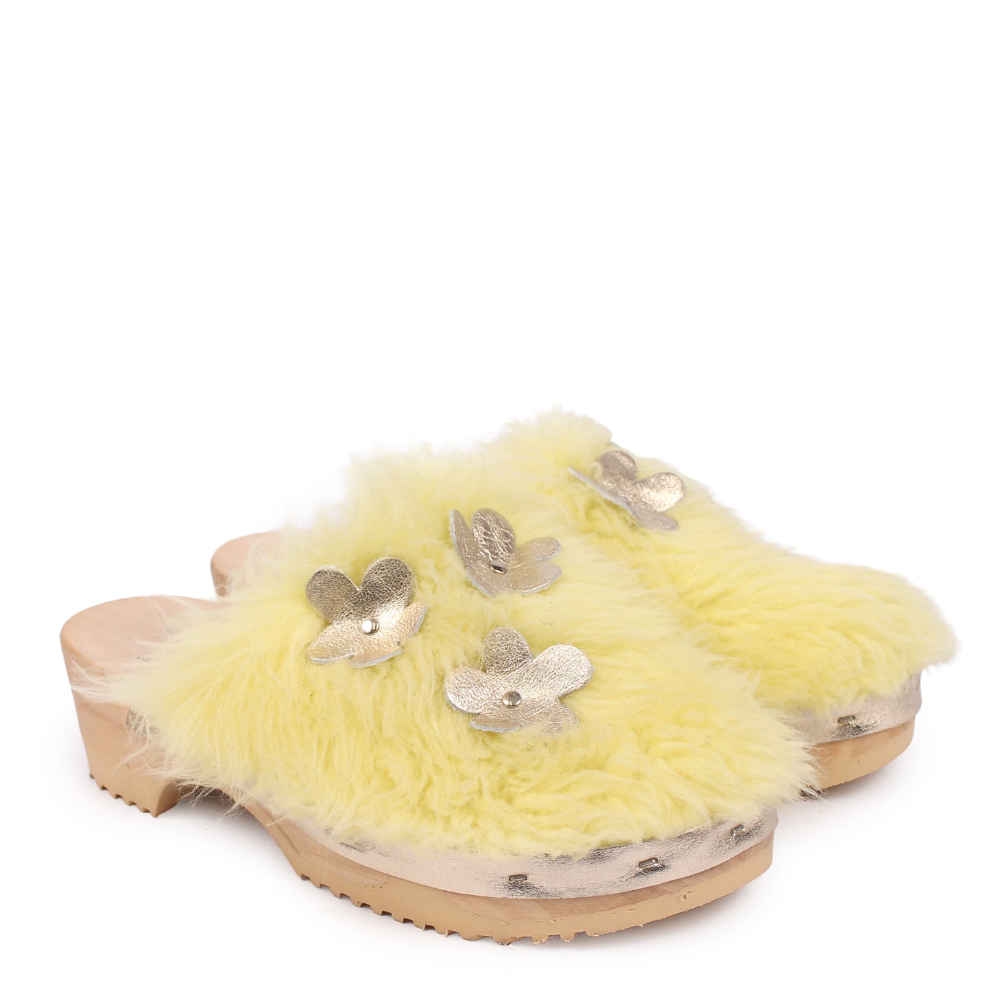 PANTO CURLY FIORE + Shearling Clog Shoes + Lemon
