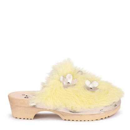 PANTO CURLY FIORE + Shearling Clog Shoes + Lemon