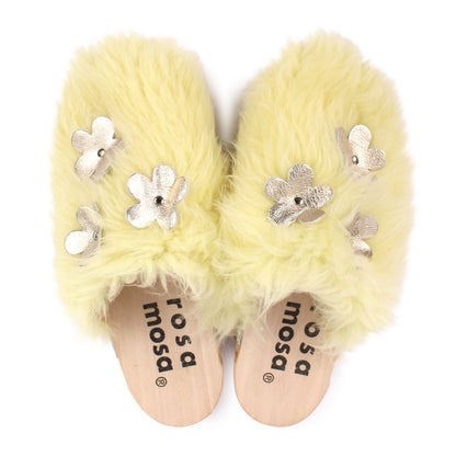 PANTO CURLY FIORE + Shearling Clog Shoes + Lemon